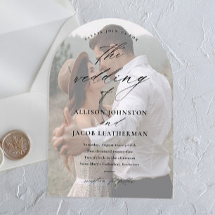 Elegant Script Overlay Arch Photo Wedding Acrylic Invitations