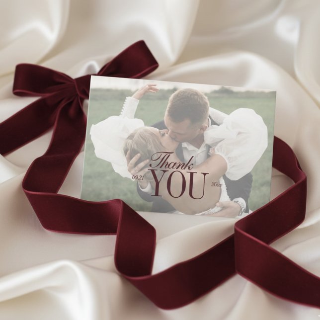 Elegant Script Overlay Double-sided Photo Letterpress Thank You Card (Elegant Script Overlay Double-sided Photo Thank You Card)