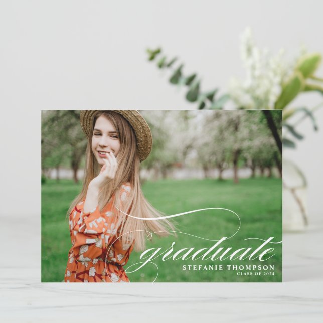 Elegant Script Overlay | Photo Graduation Party Invitation (Standing Front)