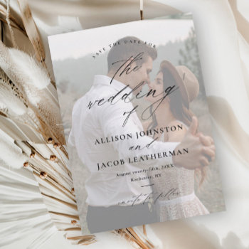 Elegant Script Overlay Photo Wedding Save The Date Magnetic Invitation by stacey_meacham at Zazzle