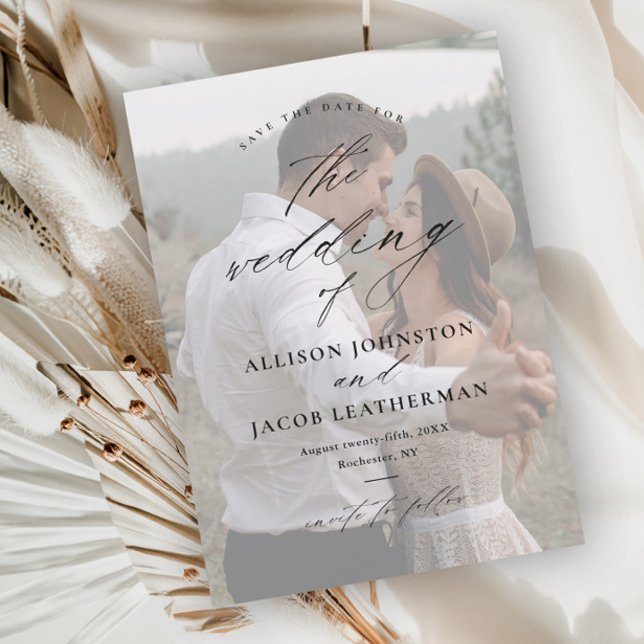Elegant Script Overlay Photo Wedding Save The Date Magnetic Invitation (Creator Uploaded)