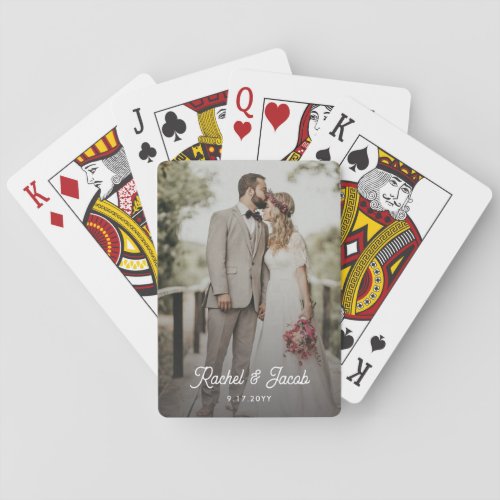 Elegant Script Overlay Simple Full_photo Newlyweds Playing Cards
