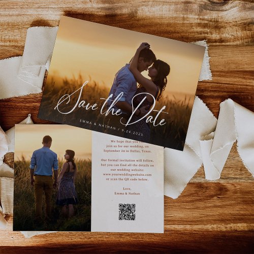 Elegant Script Overlay  Two Photo and QR Code Save The Date