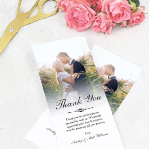 Elegant Script Overlay Wedding Photo Thank You Card