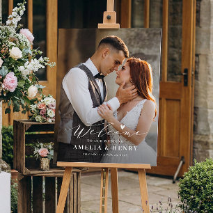 Elegant Script Overlay Wedding Photo Welcome Foam Board