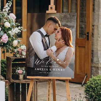 Elegant Script Overlay Wedding Photo Welcome Foam Board