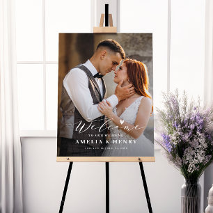 Elegant Script Overlay Wedding Photo Welcome Foam Board