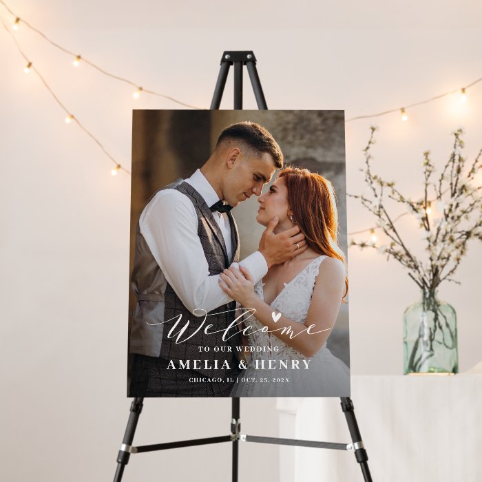 Elegant Script Overlay Wedding Photo Welcome Foam  Foam Board