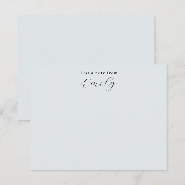 Elegant Script Pale Blue Personalized Flat Note Card (Front/Back)