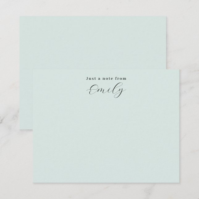 Elegant Script Pale Mint Green Personalized Flat Note Card (Front/Back)