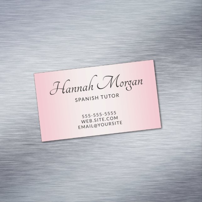 Elegant Script Pale Pink Ombre Business Card Magnet (In Situ)