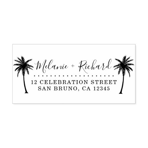 Elegant Script  Palm Trees Wedding Return Address Rubber Stamp