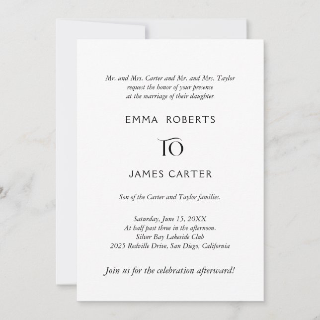 Elegant Script Parent Wedding Invitation (Front)