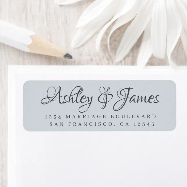 Elegant Script Pastel Blue Wedding Return Address Label | Zazzle