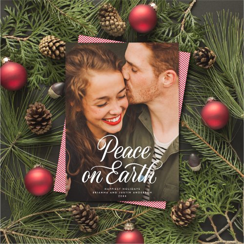 Elegant Script Peace On Earth Christmas Photo Holiday Card