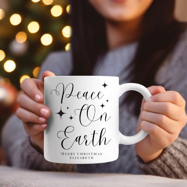 Elegant Script Peace On Earth Merry Christmas  Mug (Creator Uploaded)