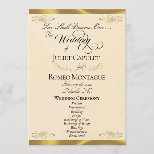 Elegant Script - Peach Pearl/Gold Wedding Program