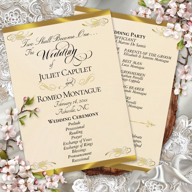 Elegant Script - Peach Pearl/Gold Wedding Program (Creator Uploaded)
