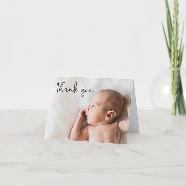 Elegant Script Personalized Baby Thank You Card (Front)