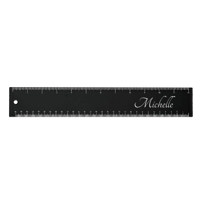 Elegant Script Personalized Black and White Ruler (Front)