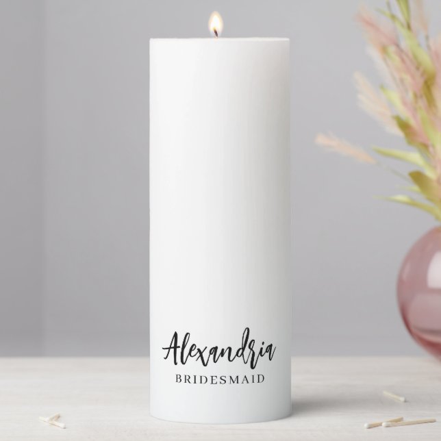 Elegant Script Personalized Bridesmaid Name Pillar Candle (In Situ)