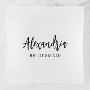 Elegant Script Personalized Bridesmaid Name Trinket Tray