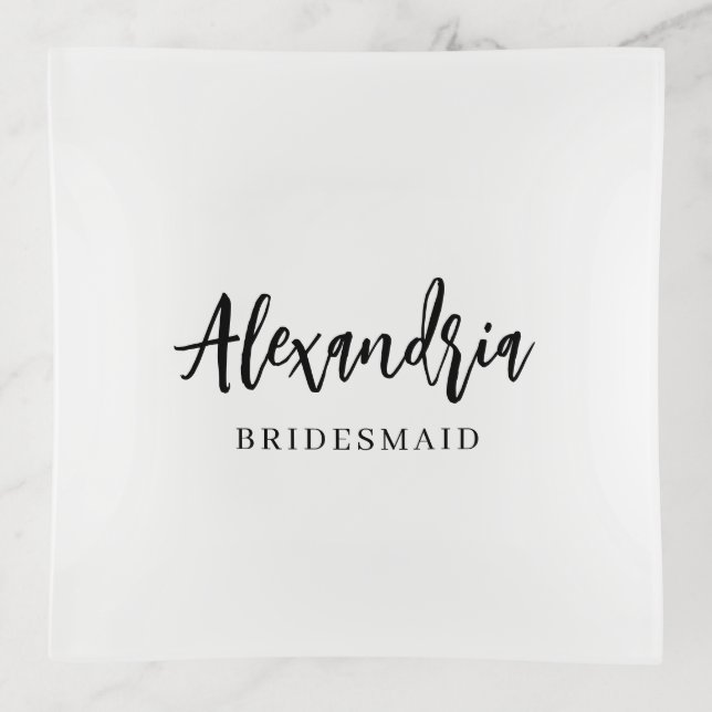 Elegant Script Personalized Bridesmaid Name Trinket Tray (Front)
