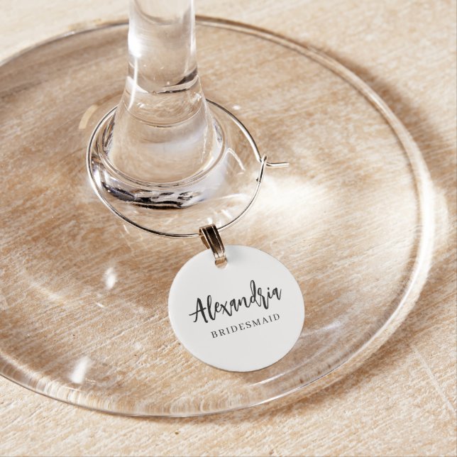 Elegant Script Personalized Bridesmaid Name Wine Charm (In Situ)