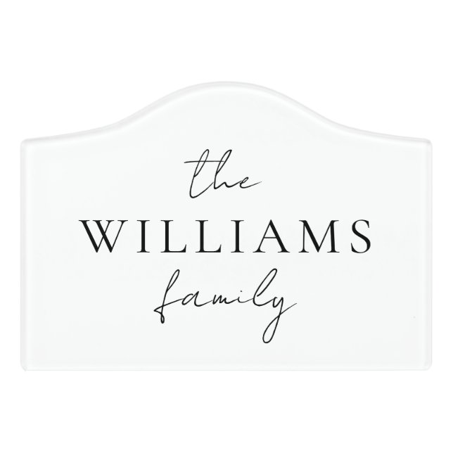 Elegant Script Personalized Calligraphy Family  Door Sign (Small Crest Front)
