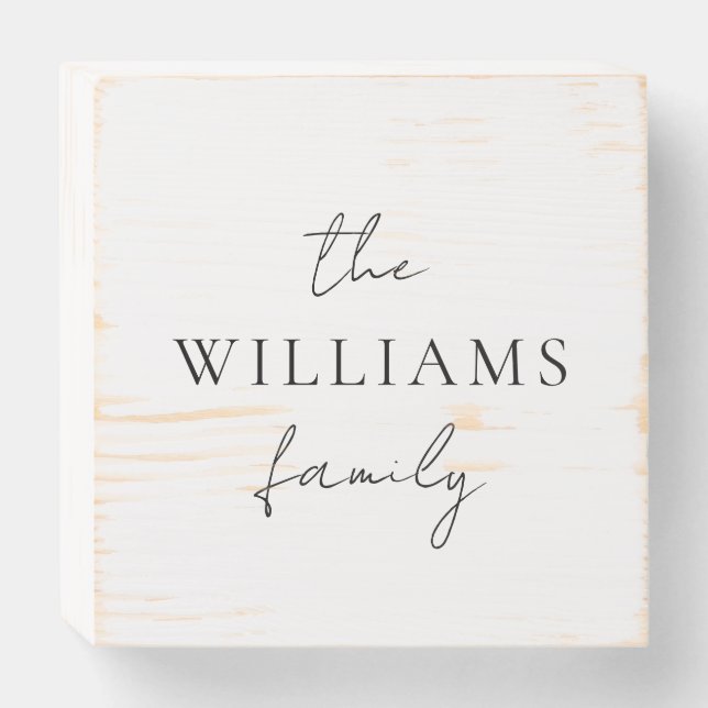 Elegant Script Personalized Calligraphy Family Wooden Box Sign (Front Horizontal)