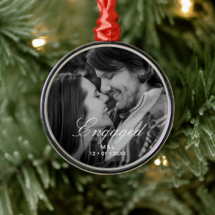 Elegant Script Personalized Couple Photo Metal Ornament
