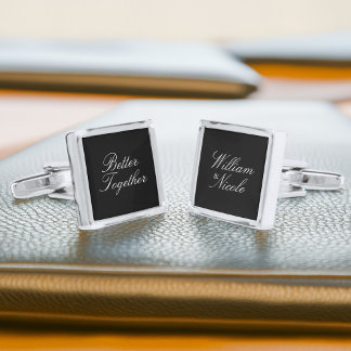 Elegant Script Personalized Groom Silver Cufflinks