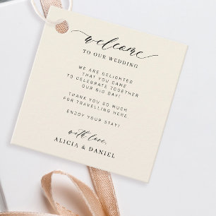 Elegant script personalized ivory wedding welcome favor tags