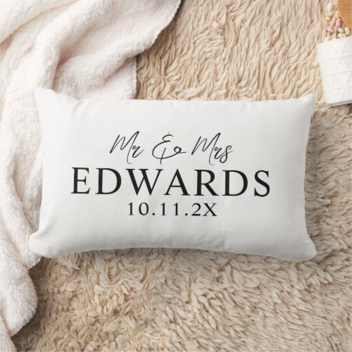 Elegant Script Personalized Mr Mrs Wedding Lumbar Pillow