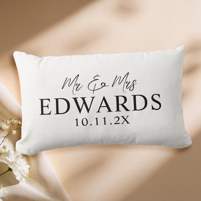 Elegant Script Personalized Mr Mrs Wedding Lumbar Pillow (Creator Uploaded)