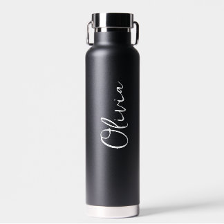 Elegant Script Personalized Name Minimalist Black Water Bottle