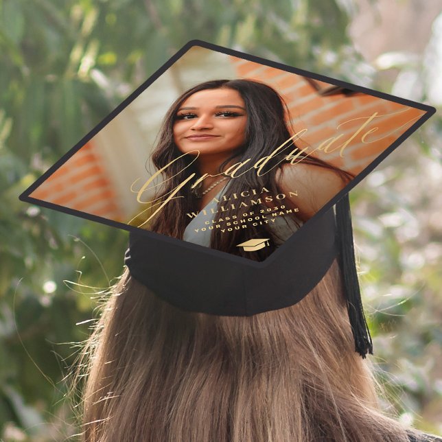 Elegant script personalized photo graduation cap topper (Creator Uploaded)