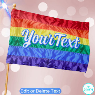 Elegant Script Personalized Text Gay Pride Rainbow House Flag