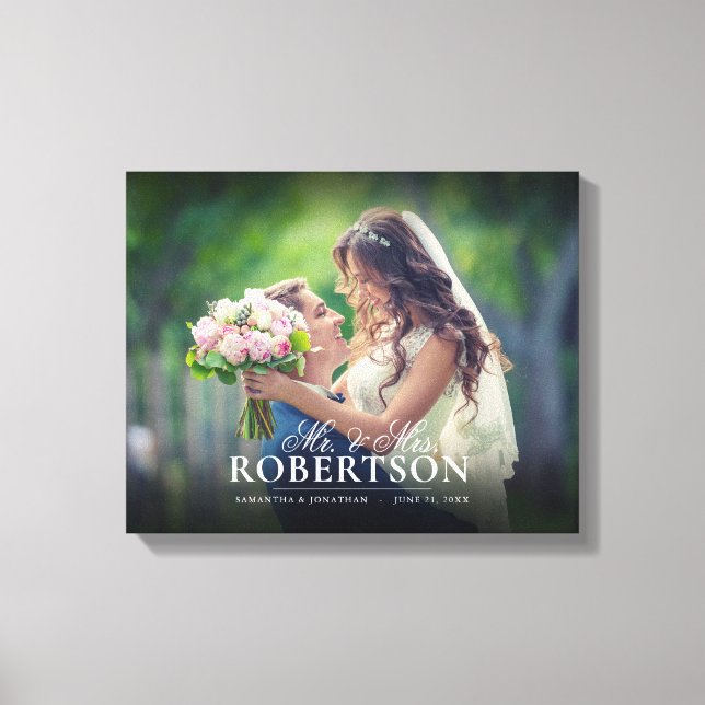 Elegant Script Personalized Wedding Canvas Print (Front)