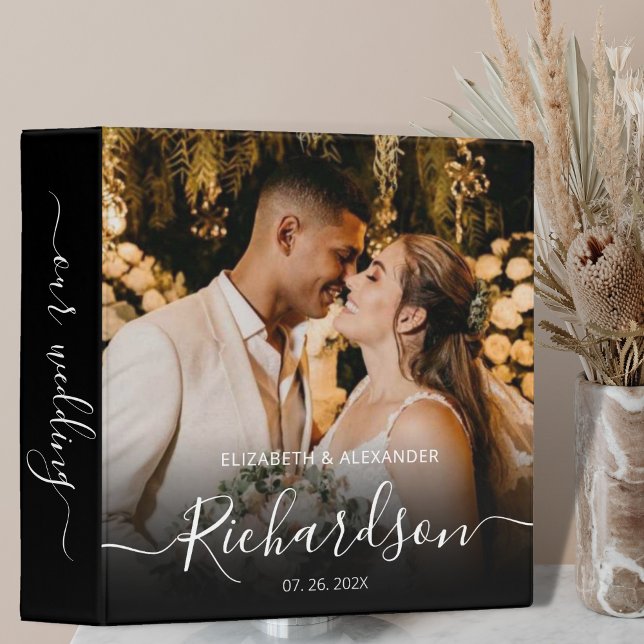 Elegant Script Personalized Wedding Photo Album 3 Ring Binder (Creator Uploaded)