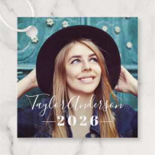 Elegant Script Photo 2026 Graduation Party Favor Tags