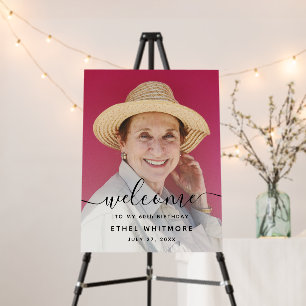 Elegant Script Photo 60th Birthday Welcome Sign