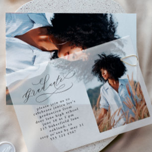 Elegant Script Photo Arch Graduation Party Vellum Invitations