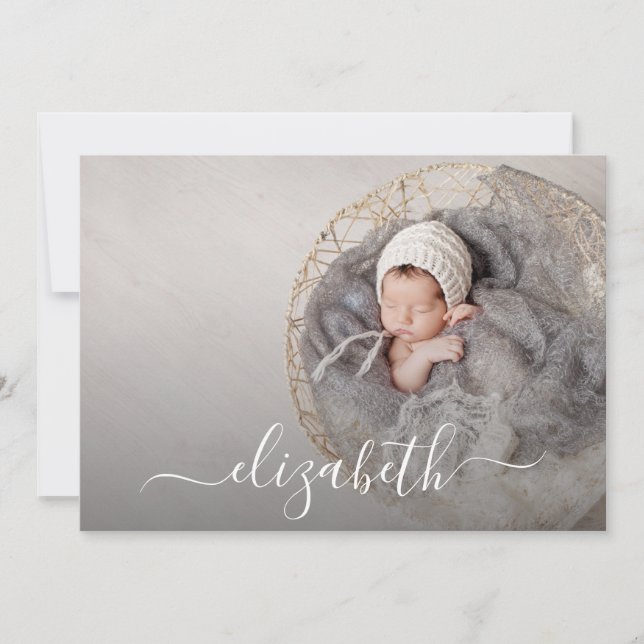 Elegant Script Photo Baby Birth Announcements (Front)