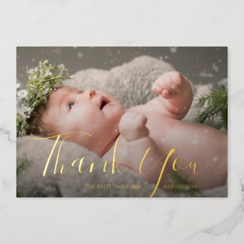 Elegant Script Photo Baby Shower Thank You Card
