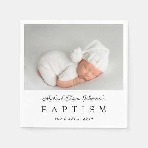 Elegant Script Photo Baptism Napkins