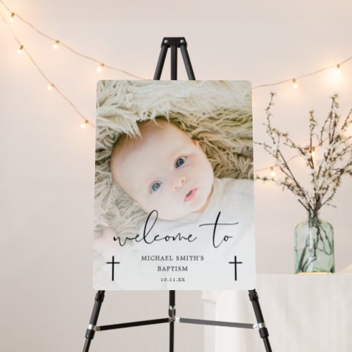 Elegant Script Photo Baptism Welcome Sign