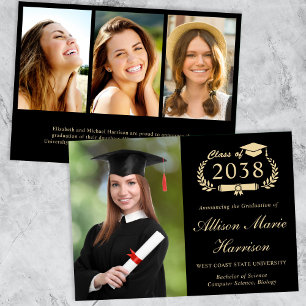 Elegant Script Photo Black College Graduation Announcement