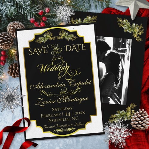 Elegant Script & Photo - Black/Gold Save The Date