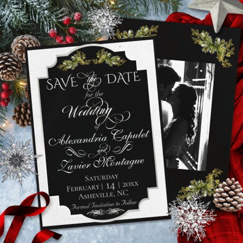 Elegant Script & Photo - Black/Silver Save The Date